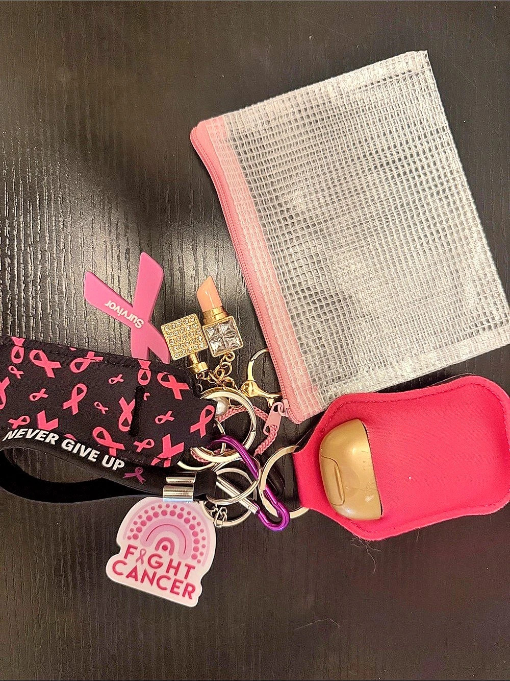Breast Cancer Awareness Hope Pink & Black Keychain Set